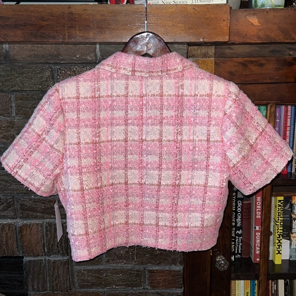 Short sleeve pink and gold tweed cropped blazer - Picture 2 of 4